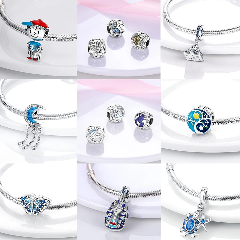 Blaue Serie 2026 Heiße 925 Sterling Silber Charms Flugzeug Traumfänger Teufelsaugen Passend für Armband DIY Schmuck Original Damen Geschenke – Detail 21