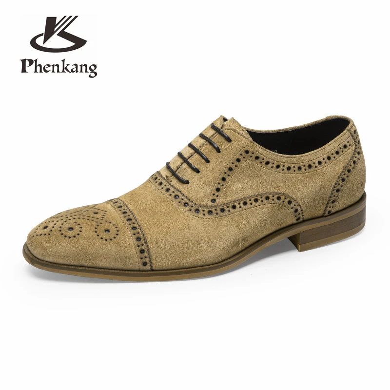 

Phenkang Men's Genuine Suede Leather Wedding Business Social Dress Flats Luxury Brand Oxford Shoes For Men Elegant Shoes