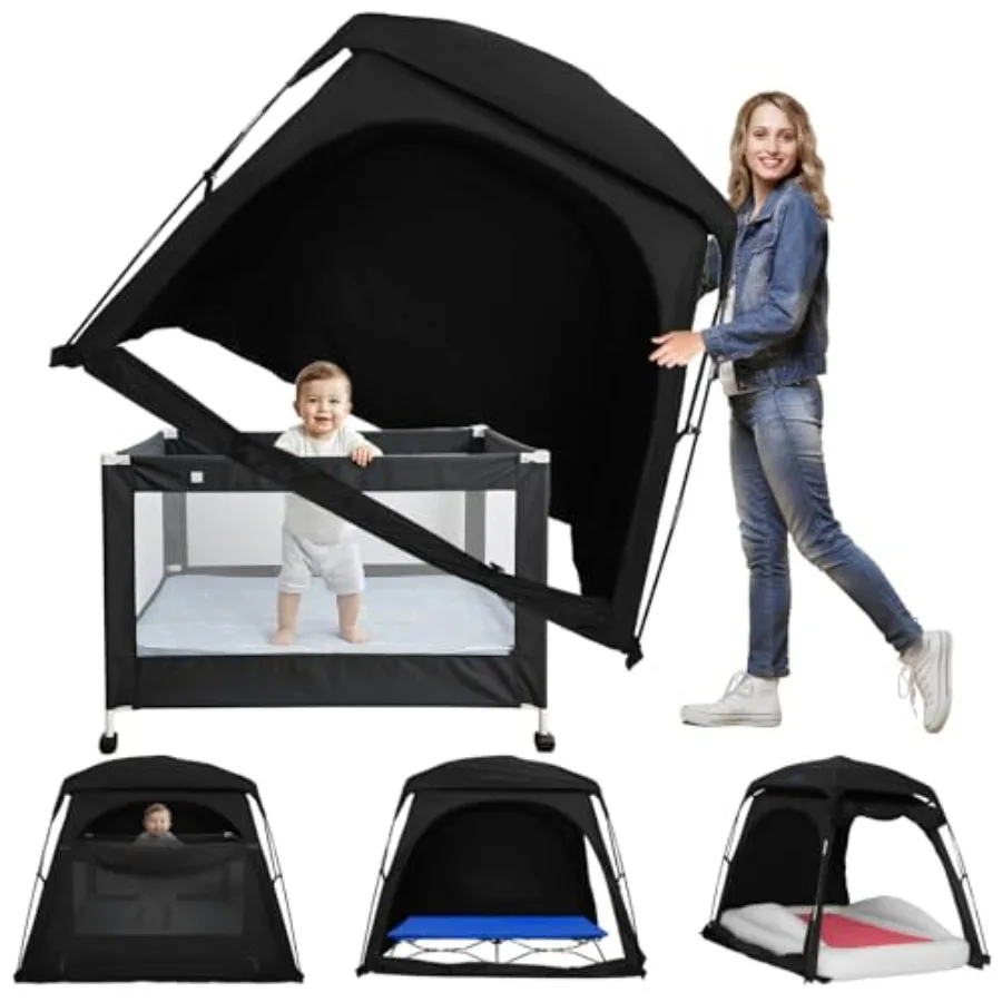 

Blackout Sleep Tent for Pack and Play Toddler Travel Bed Air Mattress Cot CPC Certified Baby Sleep Pod with Fan Pouch Breathabl