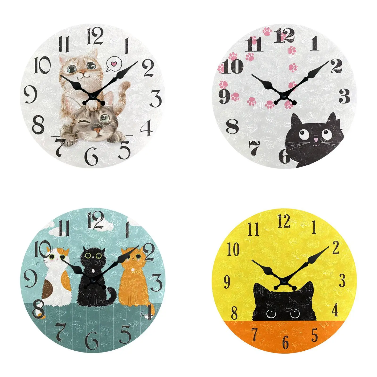 Funny Cat Wall Clock Quiet Wall Decorative Clock for Kitchen Bathroom Indoor