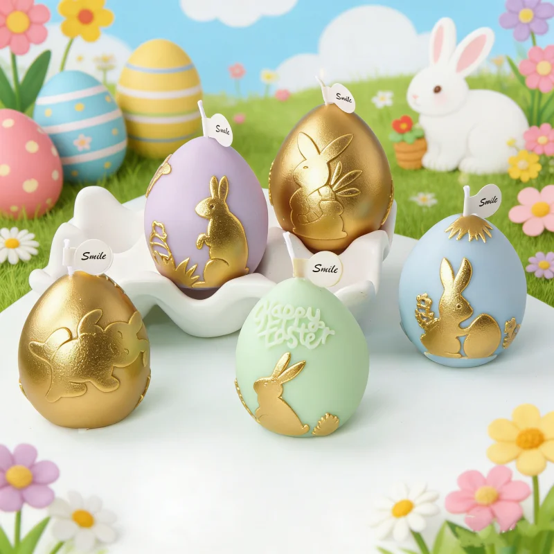 Oster-Ei-Hasen-Silikonformen für Kerzen, 3D-Relief-Kaninchen & 'Happy Easter' Designs, Harz-Bastelform, DIY Duftkerzen-Zubehör
