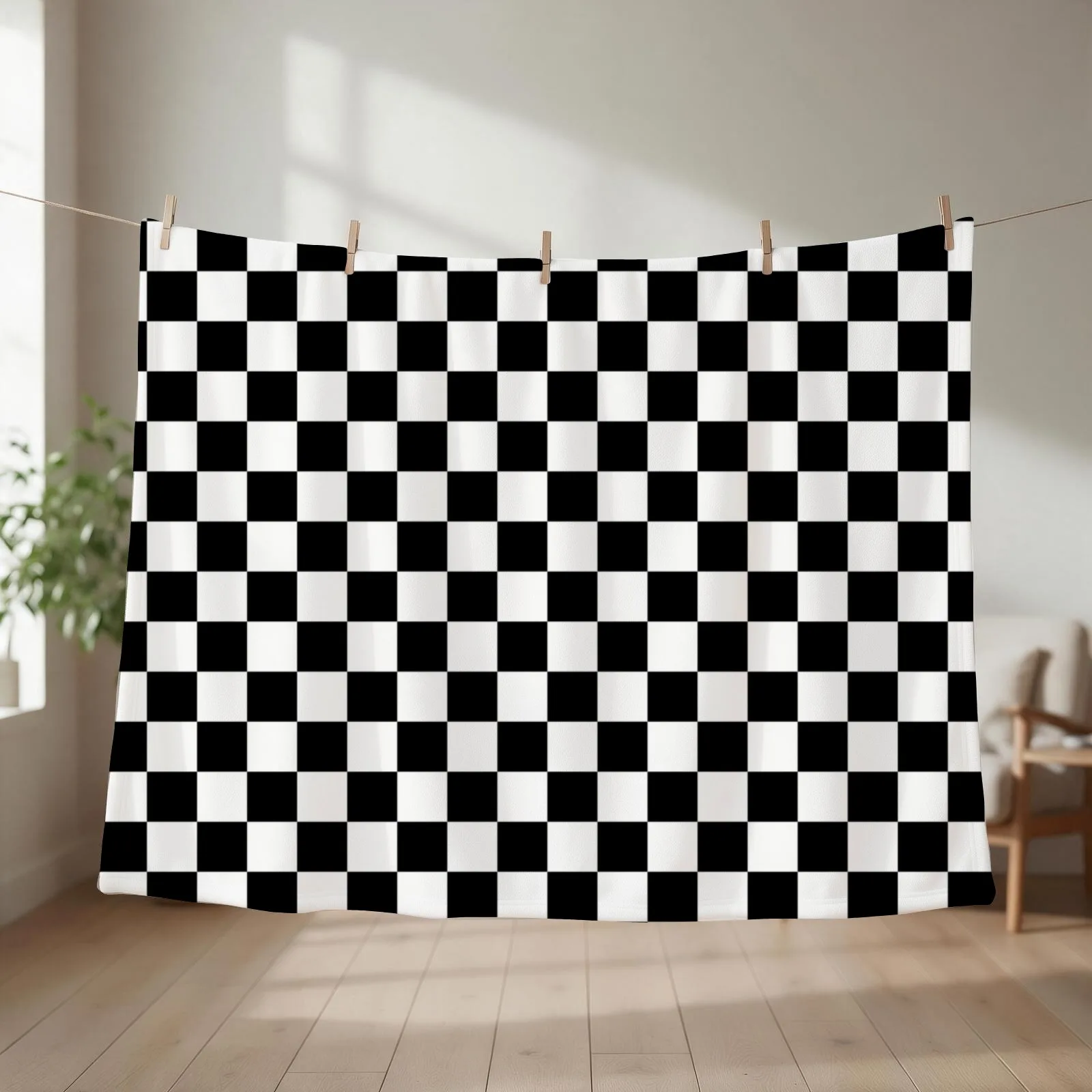 Black and White Checkerboard Throw Blanket Comforter Flannel Fabric Hairys Polar Blankets