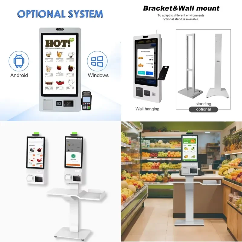 21.5 Inch Supermarket Floor Standing Self-service Payment Kiosk Modern Cash Register POS with Windows Android System