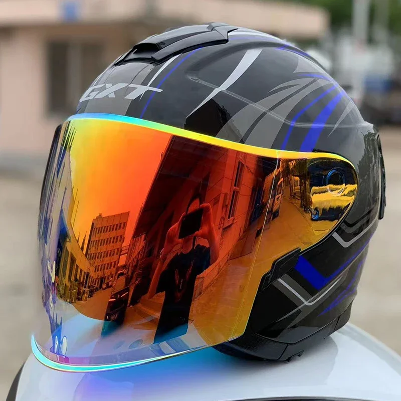 GXT Motorcycle Half 3/4 Open Face Helmet Double Lens Men Women Four Seasons Electric Bicycle Open Helmet Scooter Jet for Vespa