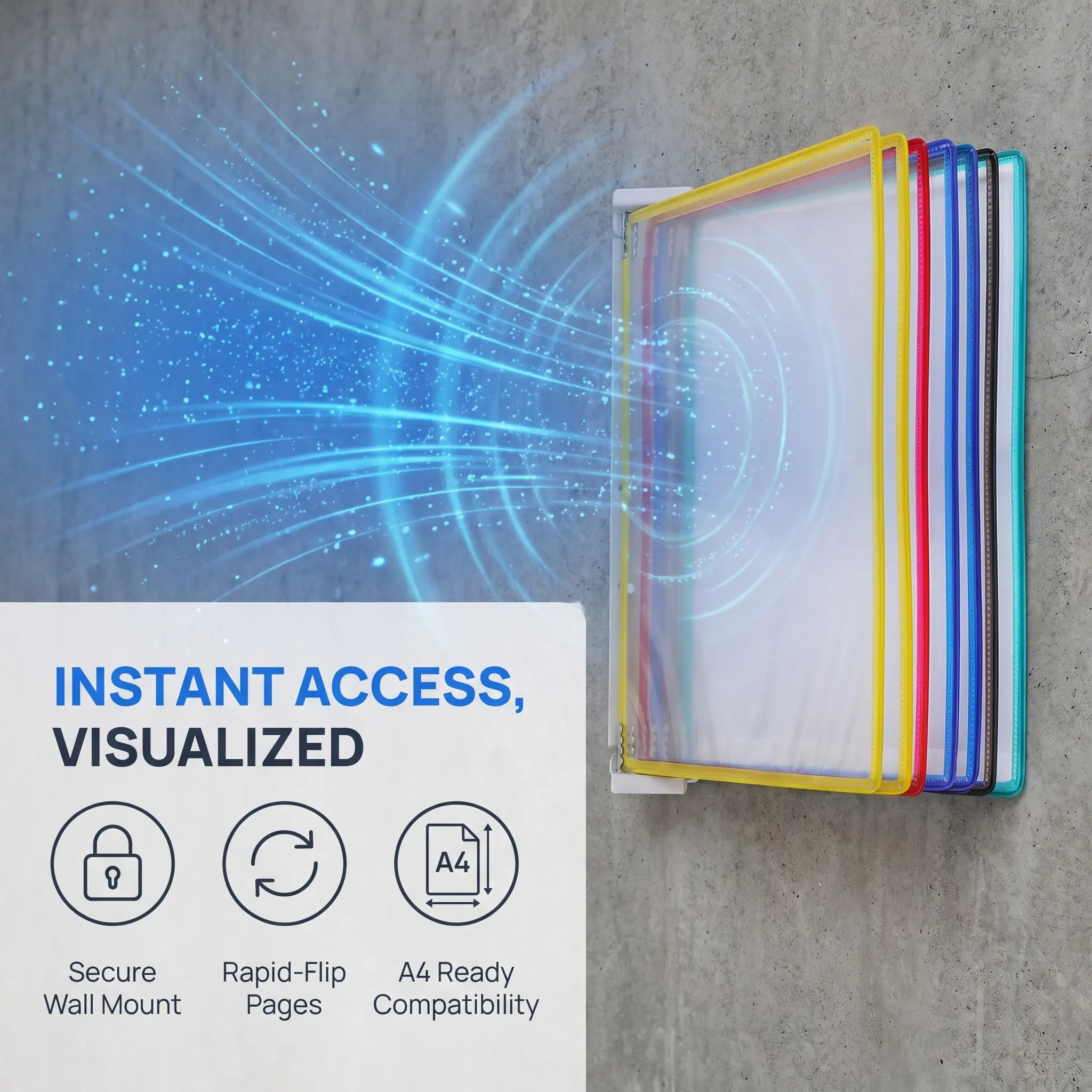 Wall Mounted A4 File Holder 5 Page Flip Document Rack Magazine Organizer Wall Display Office Classroom Hanging File Holder