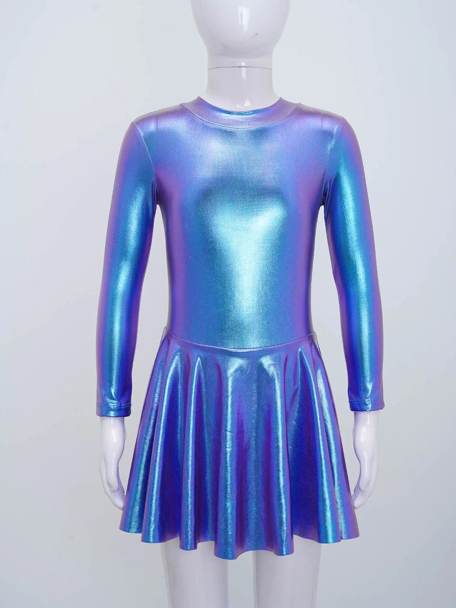 Kids Girls Metallic Figure Ice Skating Dress Shiny Gymnastics Leotard Ballet Modern Dance Dress Ballerina Performance Costume