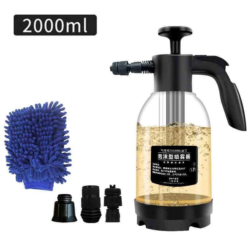 Pulverizador de espuma con bomba manual de 2L con 3 tipos de boquilla, cañón de espuma neumático manual, botella pulverizadora para lavado de coches, limpieza de ventanas de coche