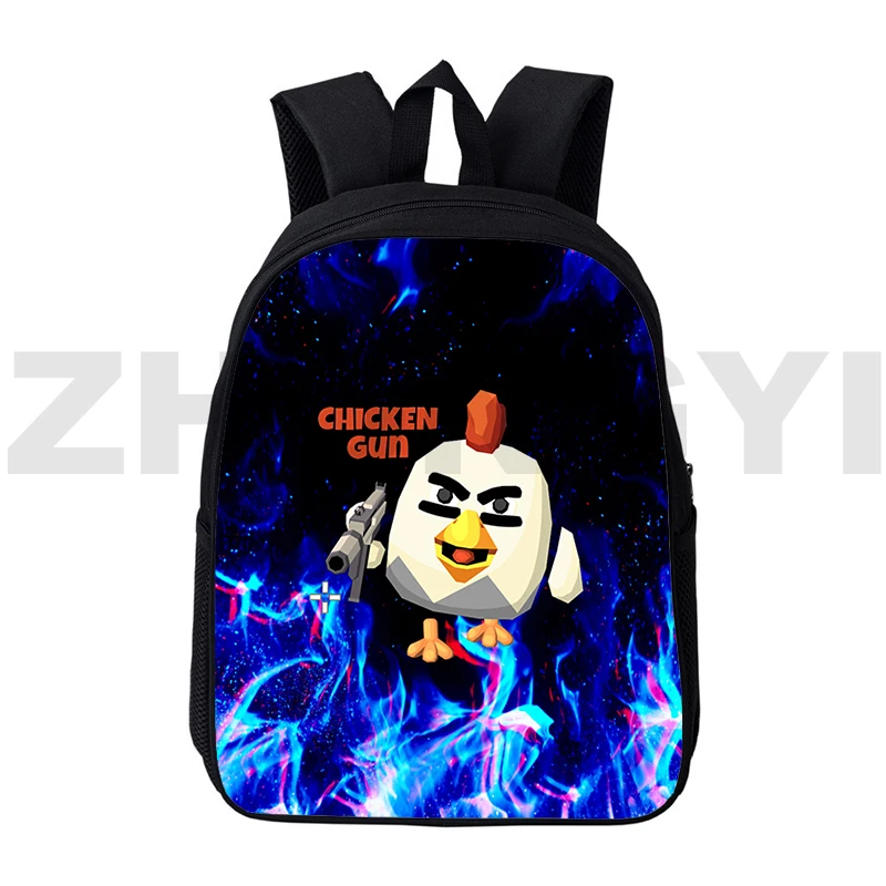 Classic Game Chicken Gun 3D Backpacks Men Fashion Casual Travel Back Pack 12/16 Inch Canvas School Bags for Primary Students