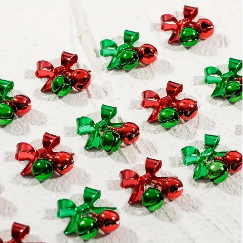 10/50 Stück Weihnachts-Nagelanhänger aus Legierung, roter Schleifenanhänger, Nagelkunst-Dekorationen, 1,2*1,5 cm, Party-Stil, Schleifen- und Glocken-Nagelaccessoires – Detail 2