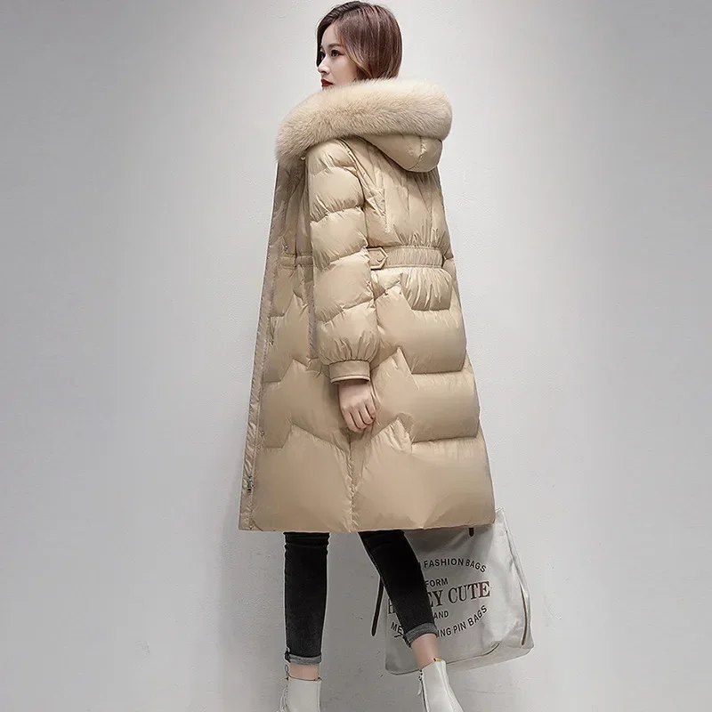 Doudoune coupe couvertes mi-longue pour femme avec capuche, pardessus à col en fourrure, parkas version femme, vêtements d'extérieur chauds, manteau d'hiver, nouveau, 2024