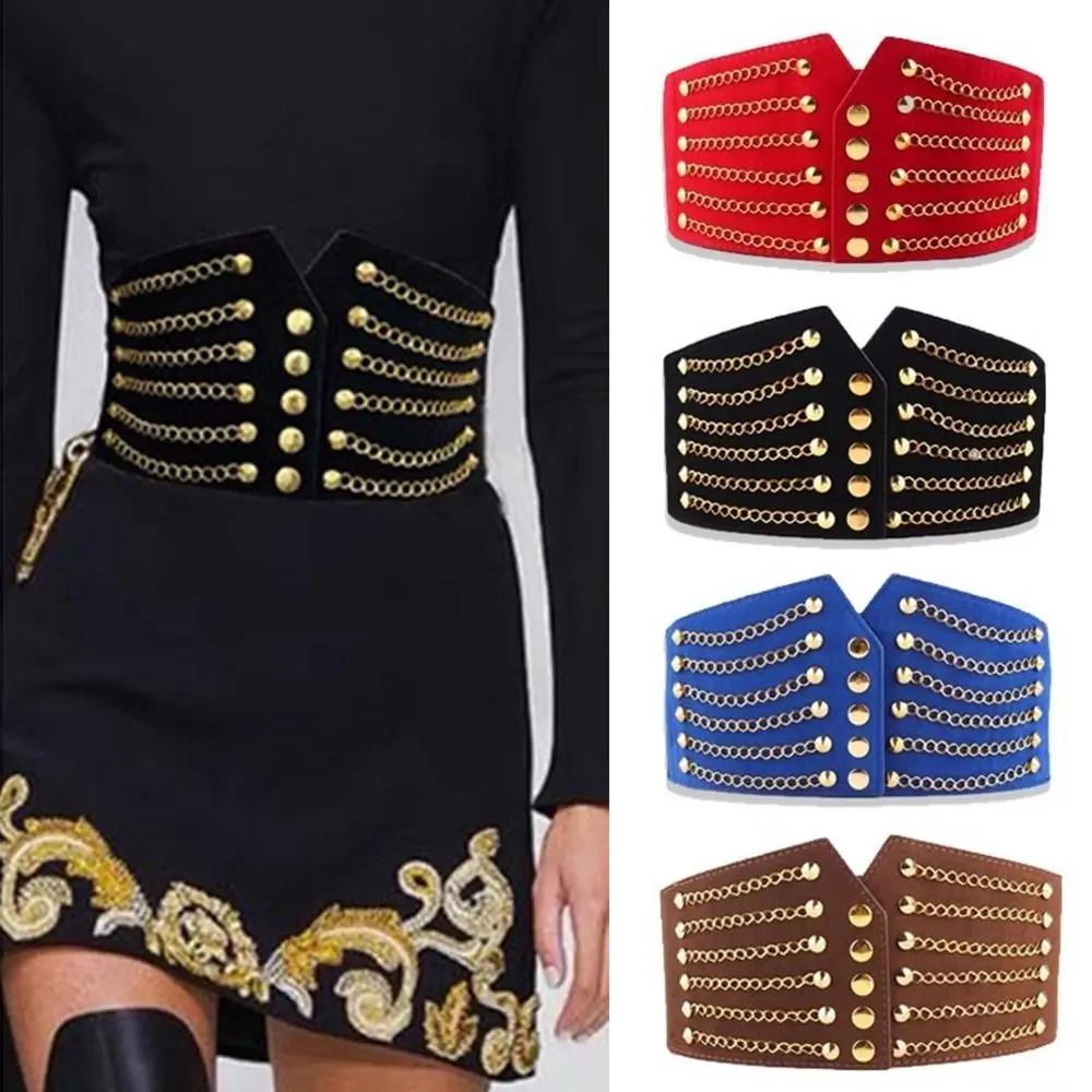 10cm Wide Women Fashion Slim Corset Cummerbunds Elastic Belts Rivet Waistband Female Coat Fur Hige Waist Belt Accessory