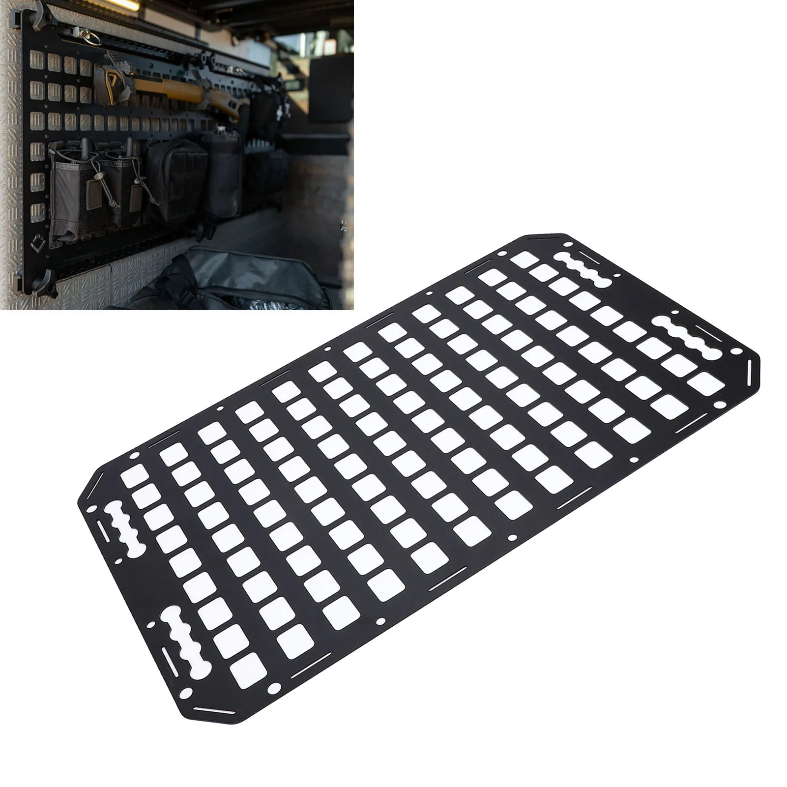 Truck Bed Molle Panel 635x388x2mm Aluminum Multifunctional L Track Cargo Storage Tool Rack for Cars SUVs Pickup RVs