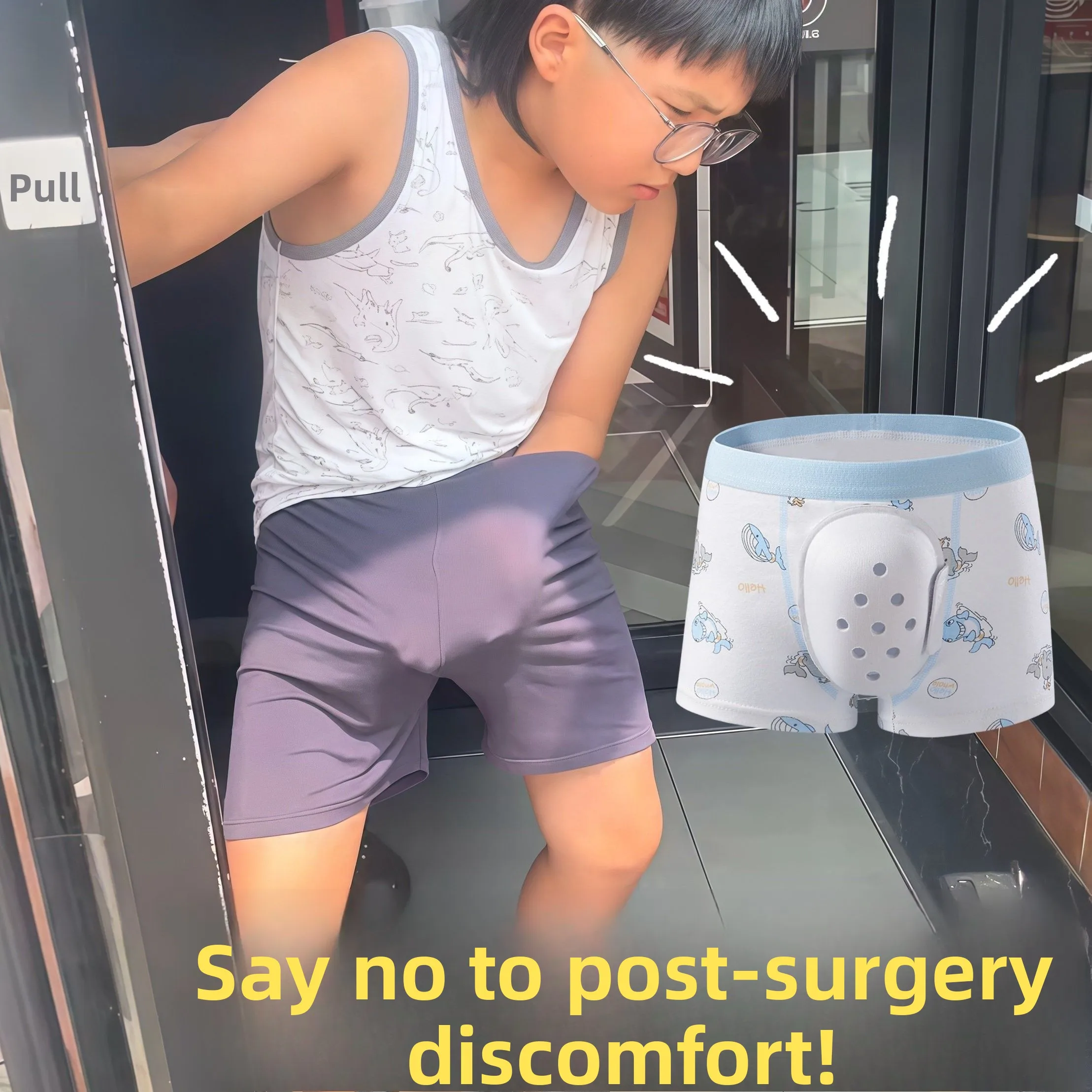Post-Surgery Underwear for Boys Circumcision Recovery Pants Cotton Mid-Waist Briefs Cartoon Print Seamless Comfortable Homewear