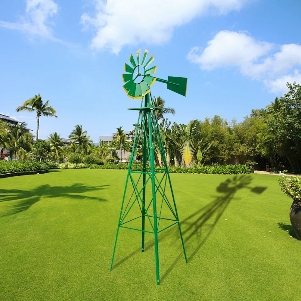 

8FT Weather Resistant Yard Garden Windmill Green