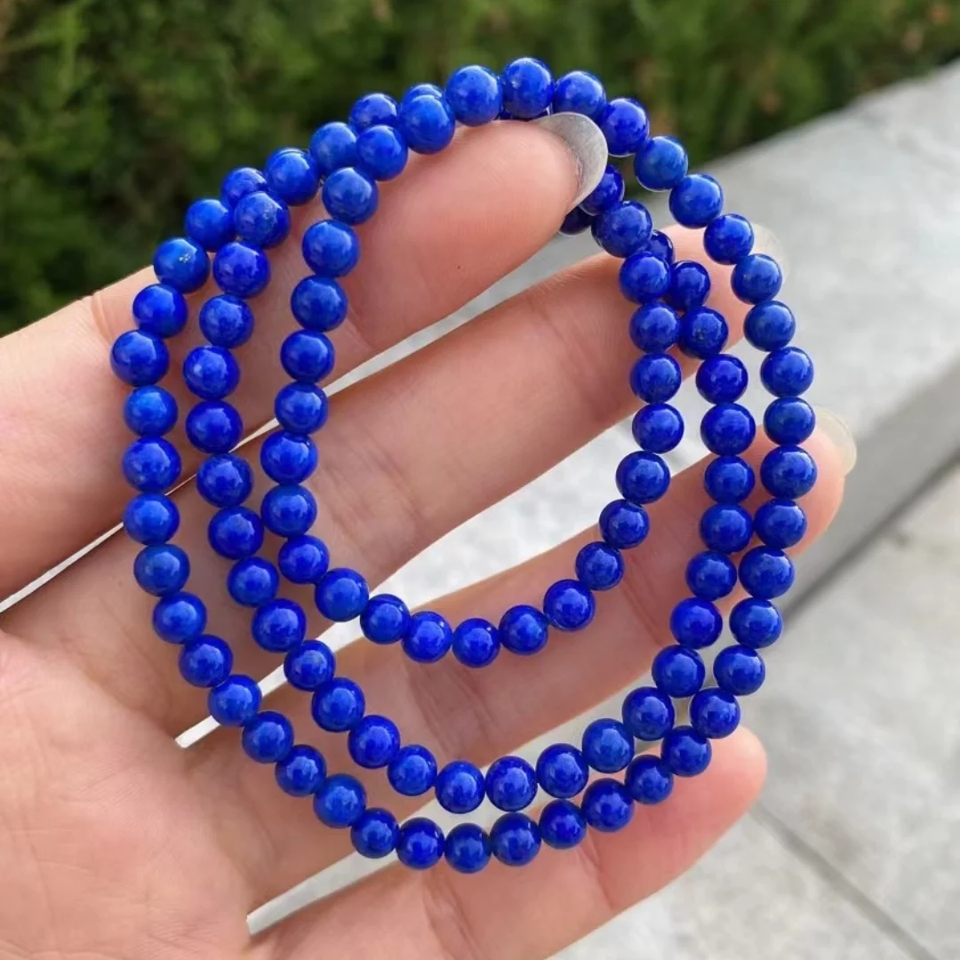 Natural Blue Lapis Lazuli Round Beads Bracelet 5.4mm 3 Laps Blue Lapis Bless Healing Stone Women Men AAAAA