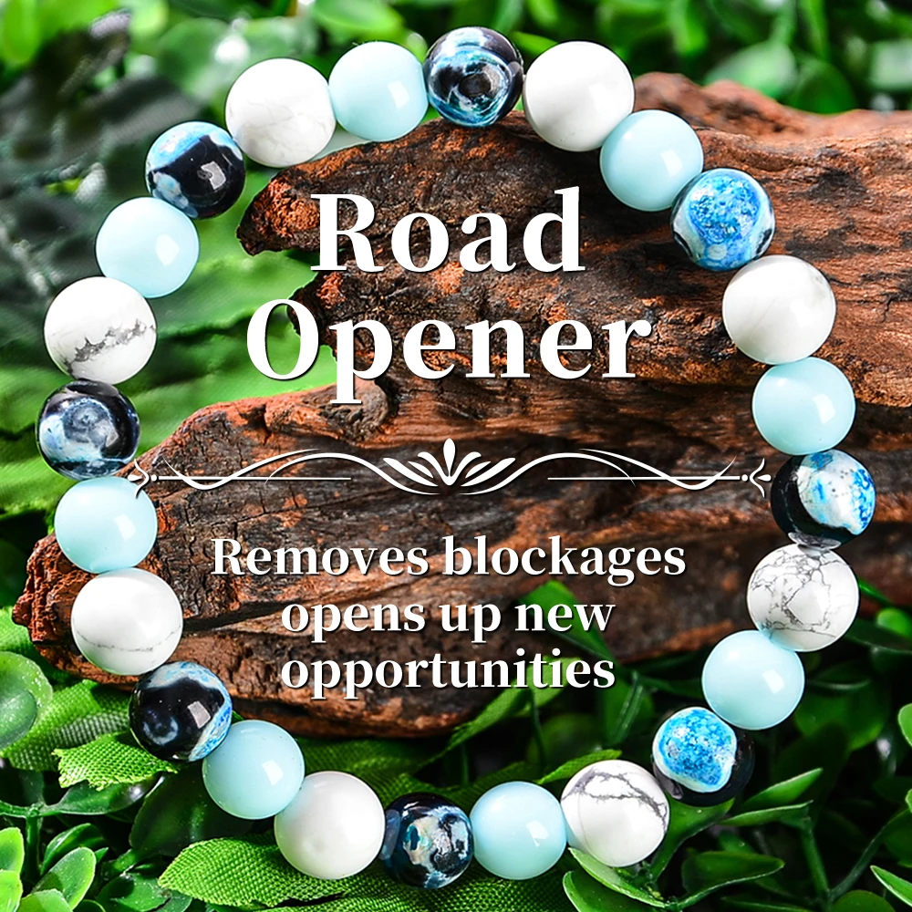 1PC natural stone healing bracelet made of blue fire agate and white turquoise beads, which can bring prosperity and abundance.