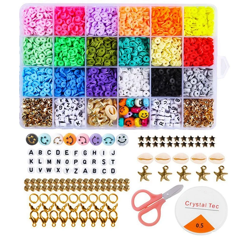 7200Pcs 6Mm Clay Bracelet Beads For Jewelry Making Kit,Flat Round Polymer Clay Heishi Beads DIY Handmade Accessories