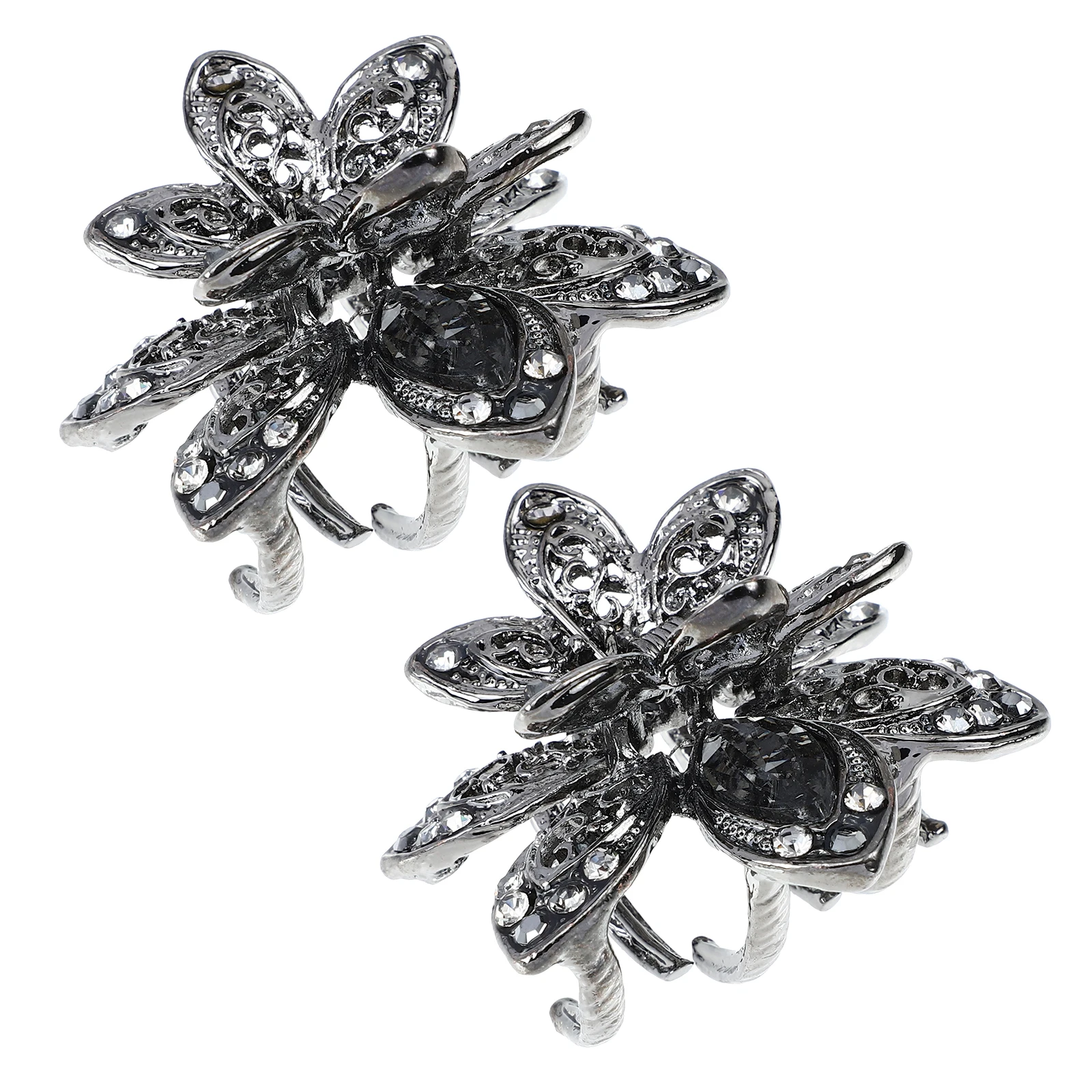 

2pcs Vintage Claw Clips Alloy Metal Crystal Hair Clamps Lightweight Non-Slip Hollow Design Durable Hair Jaw Organizers For Salon