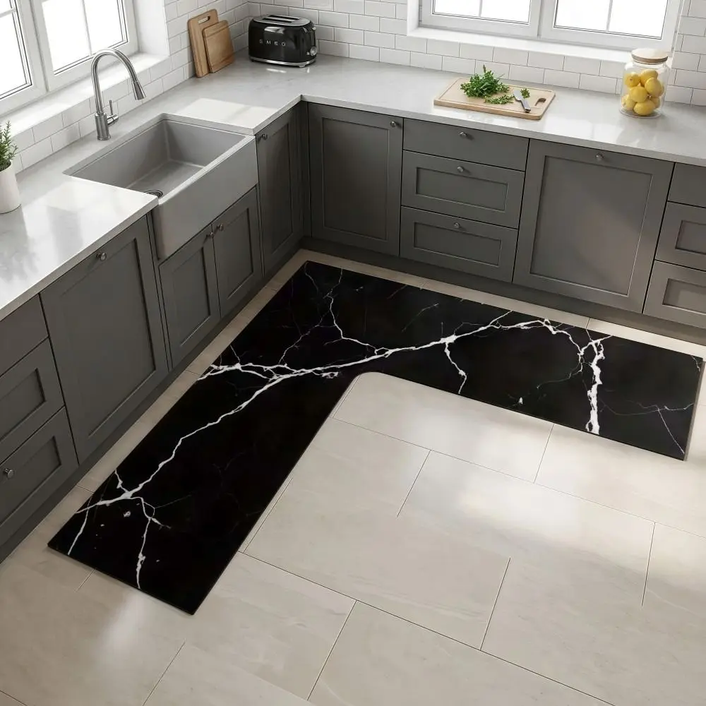 L-Shaped Kitchen Corner Carpet Water Absorbent Washable Kitchen Rug Stain-resistant Oil-resistant Bathroom Mat For Home Corner