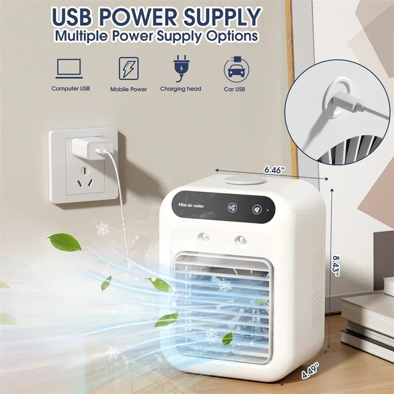 Portable Fan Air Conditioner Mini Air Cooler USB Air Conditioning Fan 500ML Water Tank Electric Fan With Humidifier for Bedroom