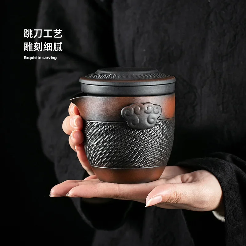Portable Travel Tea Set Small Set Purple Pottery Teapot Tea Cup Outdoor Camping Simple Quick Cup One Pot Four Cups Teaware Gift