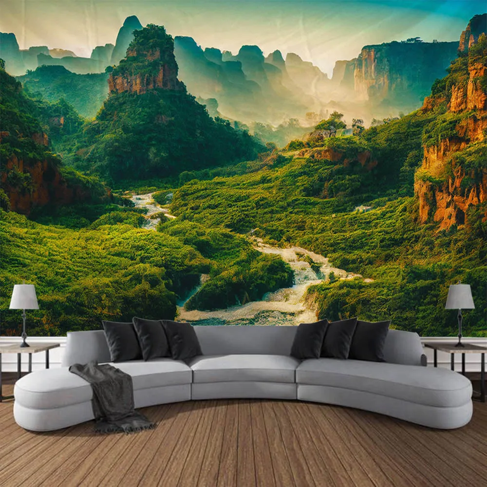 Forest River Natural Landscape Tapestry Art Home Decoration Background Cloth Poster Living Room Office Dormitory Decoration