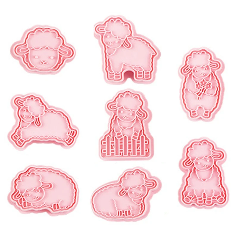 8 Pieces Cookie Cutters Sheep Shaped Biscuit Mold Kitchen Tools Food Grade Plastic Material Baking Supplies for Drop Shipping