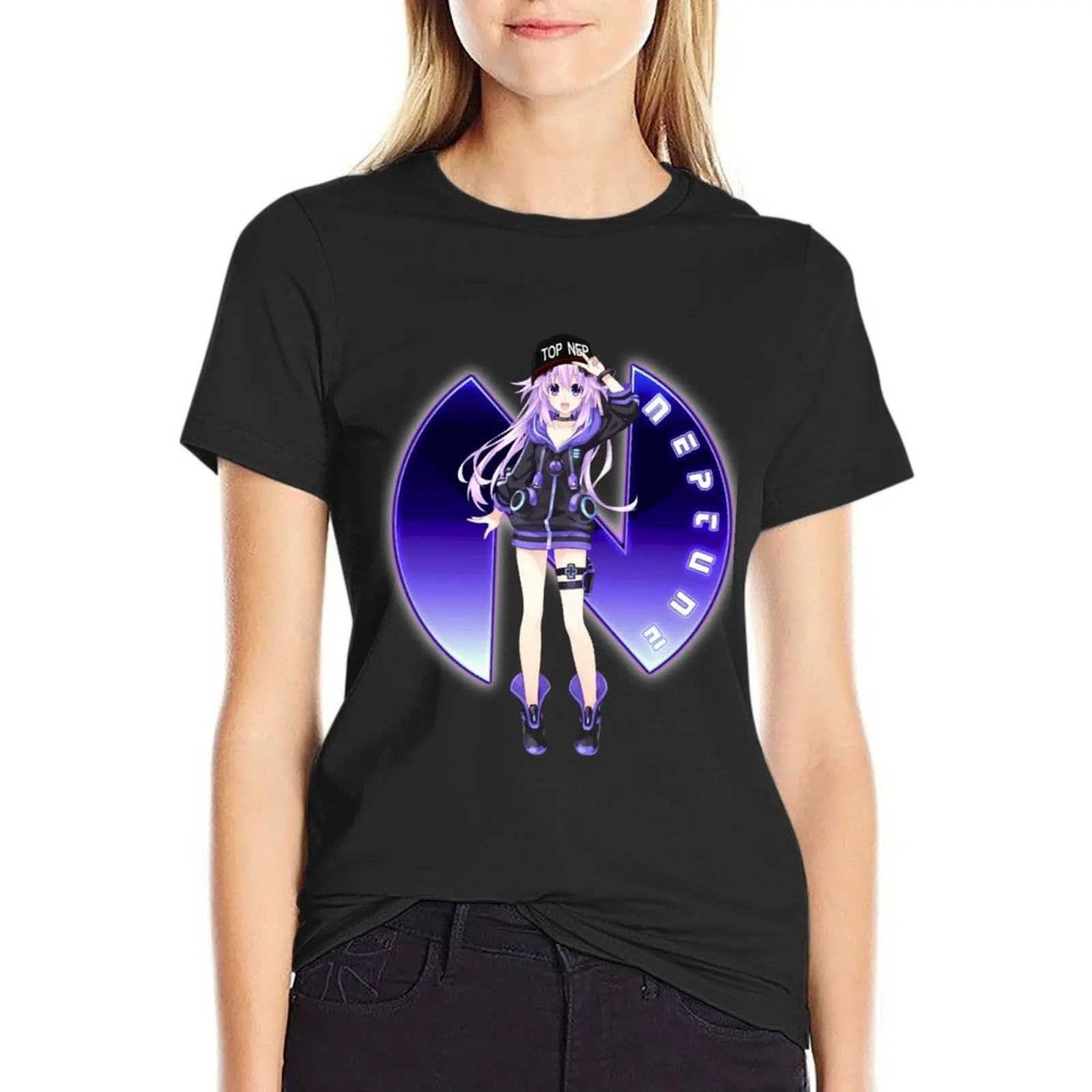 

Hyperdimension Neptune adult Top hat T-Shirt quick-drying summer top oversized animal print womans clothing