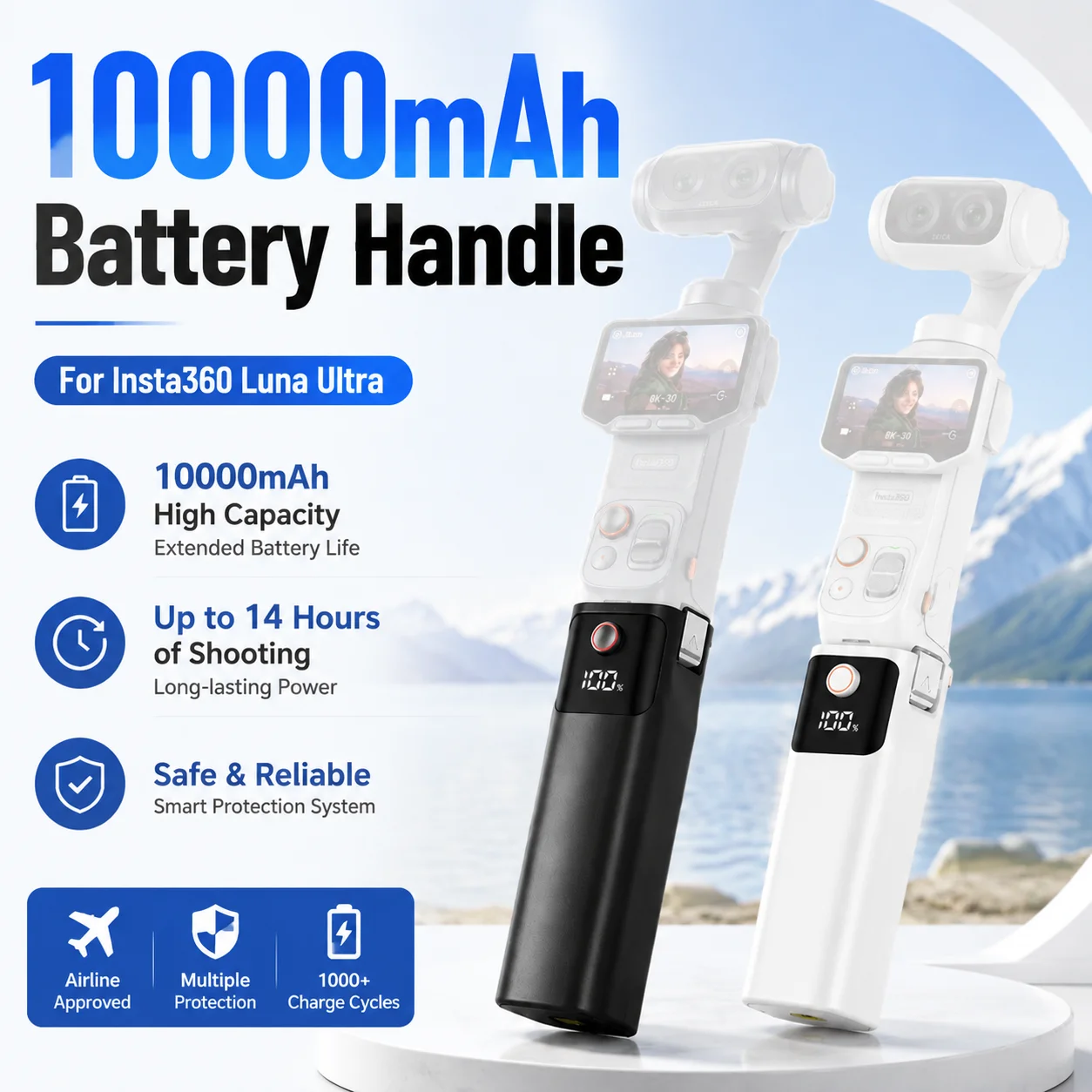 10000mAh Battery Handle for Insta360 Luna Ultra 22.5W Fast Charging TypeC Power Grip Portable Camera Accessory Extra Gift Tripod