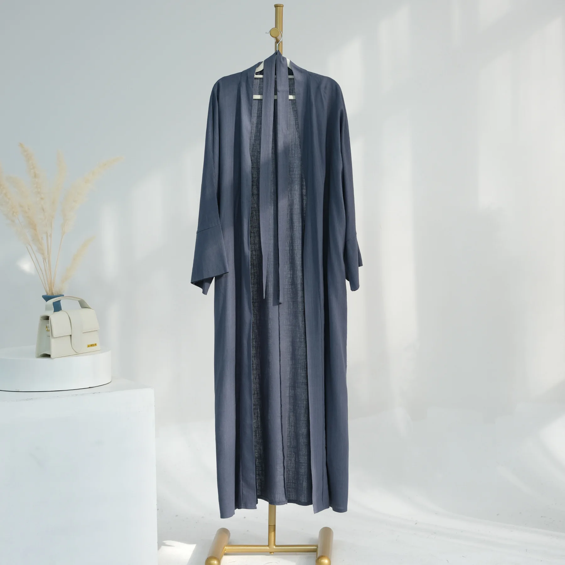 Eid Ramadan Muslim Women Cotton Linen Open Abaya Kimono Long Maxi Dress Turkey Dubai Islamic Arab Robe Cardigan Jalabiya Caftan