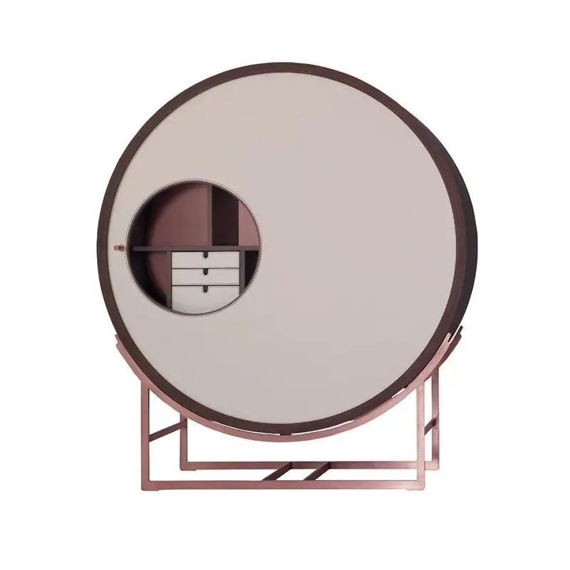 Wine cabinet designer living room high-end genuine leather stainless steel drum-shaped display cabinet
