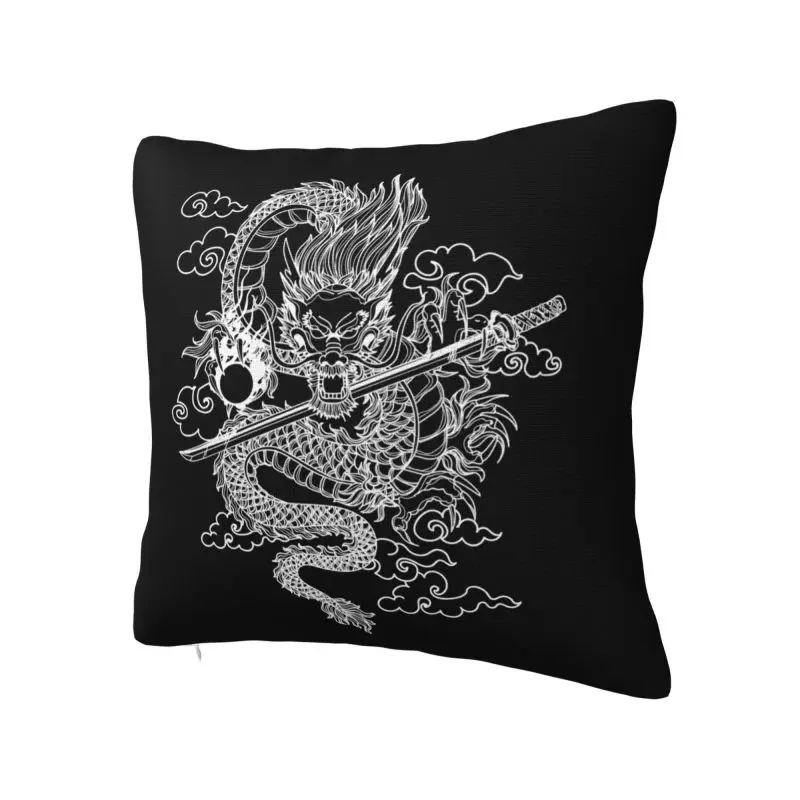 White Chinese Dragon Cushion Covers 60x60cm Polyester Mythical Monster Throw Pillow Case for Car Square Pillowcase Decoration