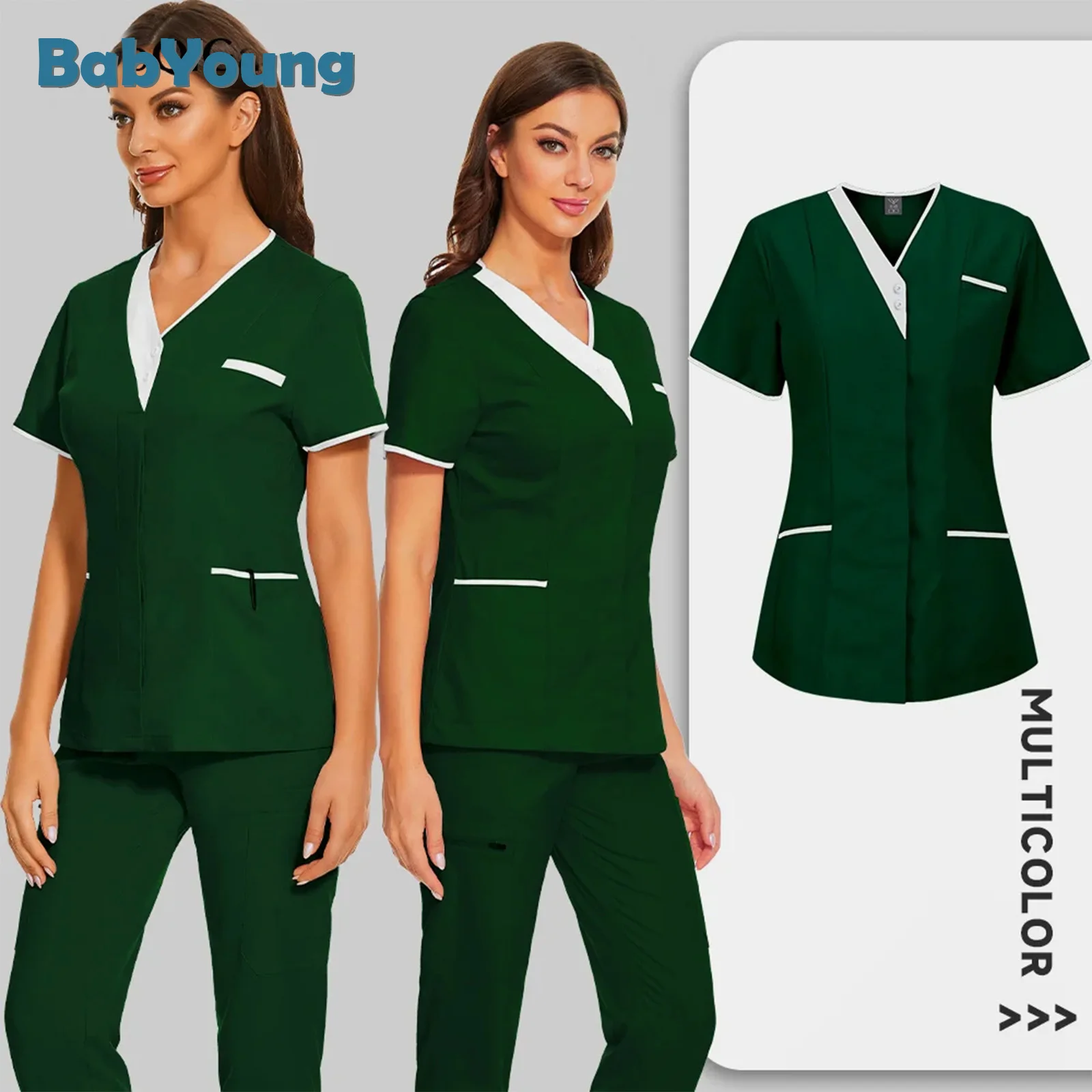 Pharist Dentist Veterinary Nurse New Tops Fashion Slim Beauty Salon Scrub Clothes Spa Pet Lab Blouse Medical Uniform