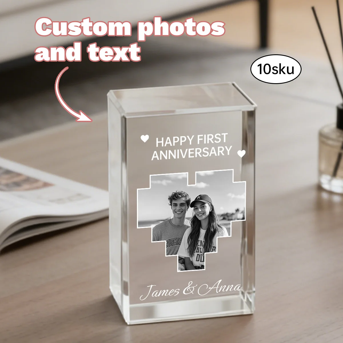 Personalized, Custom Photo Text, Crystal Pillar Plaque, Custom Photo Names Date Glass Block, Birthday Wedding