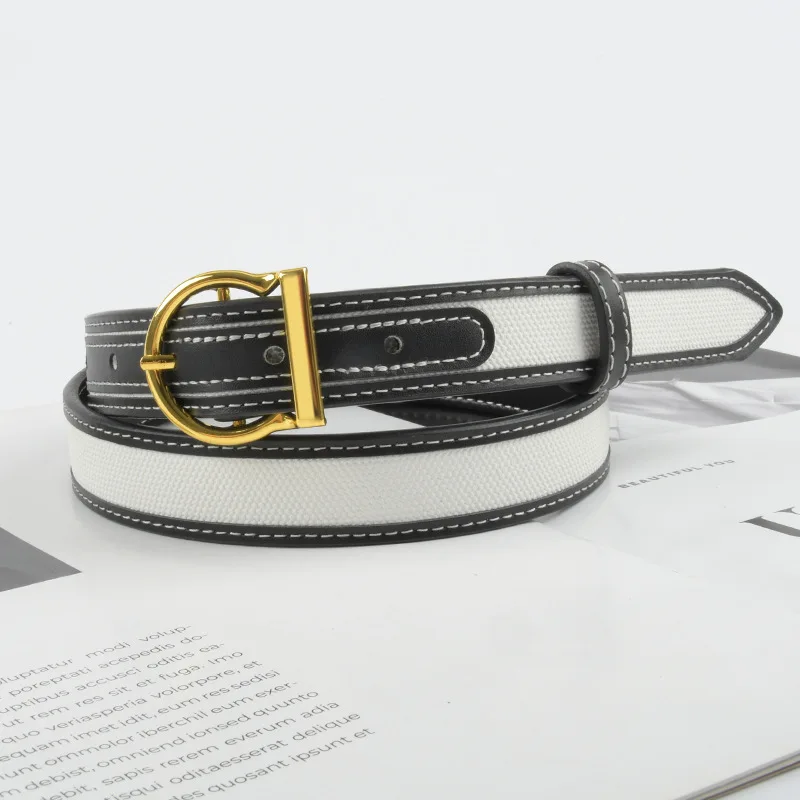 Elegant Two-Tone Belt with Gold Buckle - Premium Quality, Adjustable for Perfect Fit