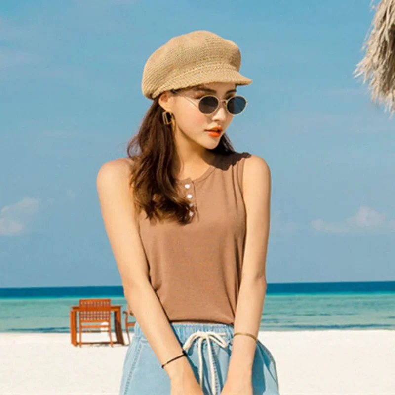 Korean Version Summer Octagonal Hat Beach Duck Tongue Sunshade Sunscreen Thin Beret Hat Female