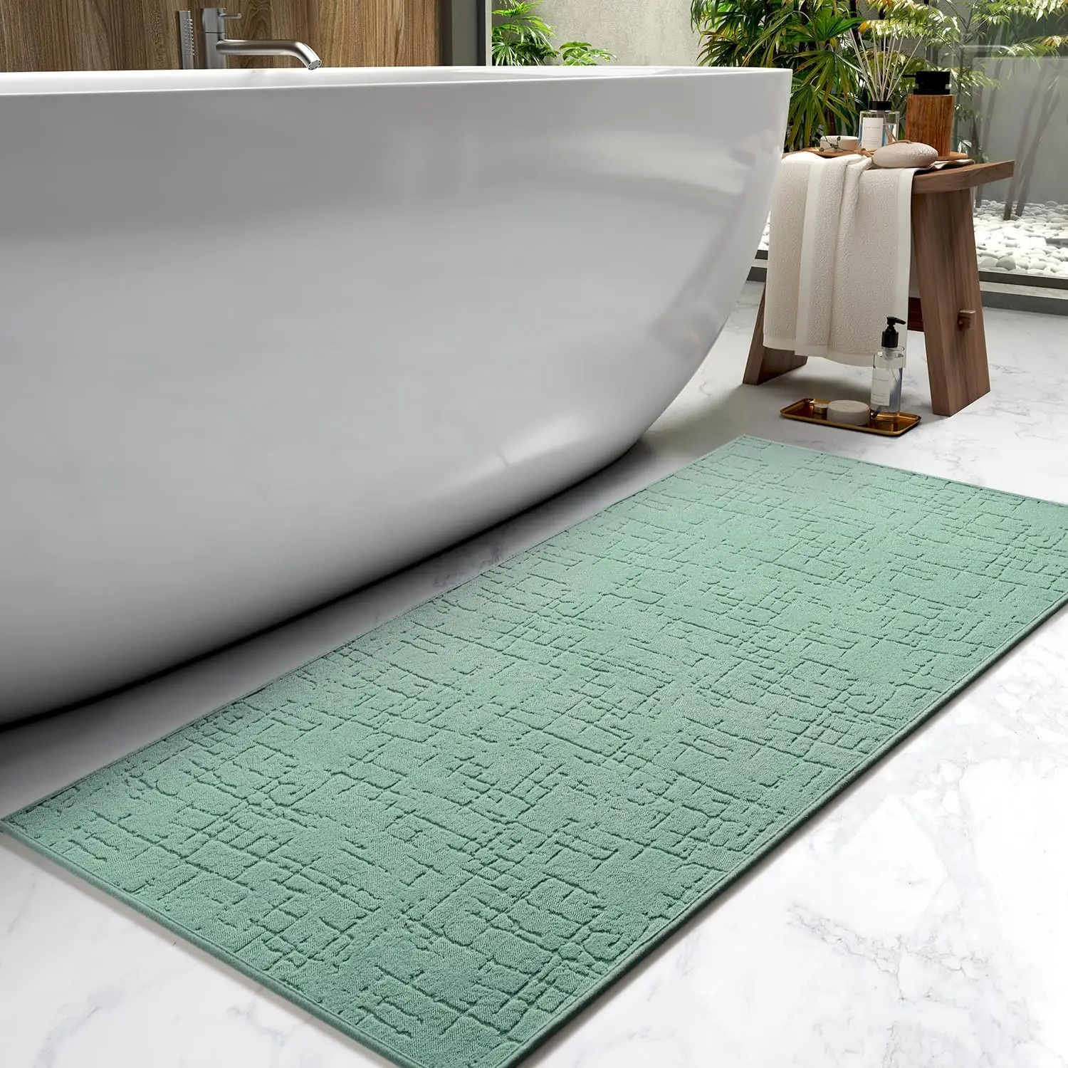

Quick Dry Bath Mat with Rubber Backing, Absorbent Washable Floor Mat for Bathroom Sink Shower, Moss 24x48 Inches