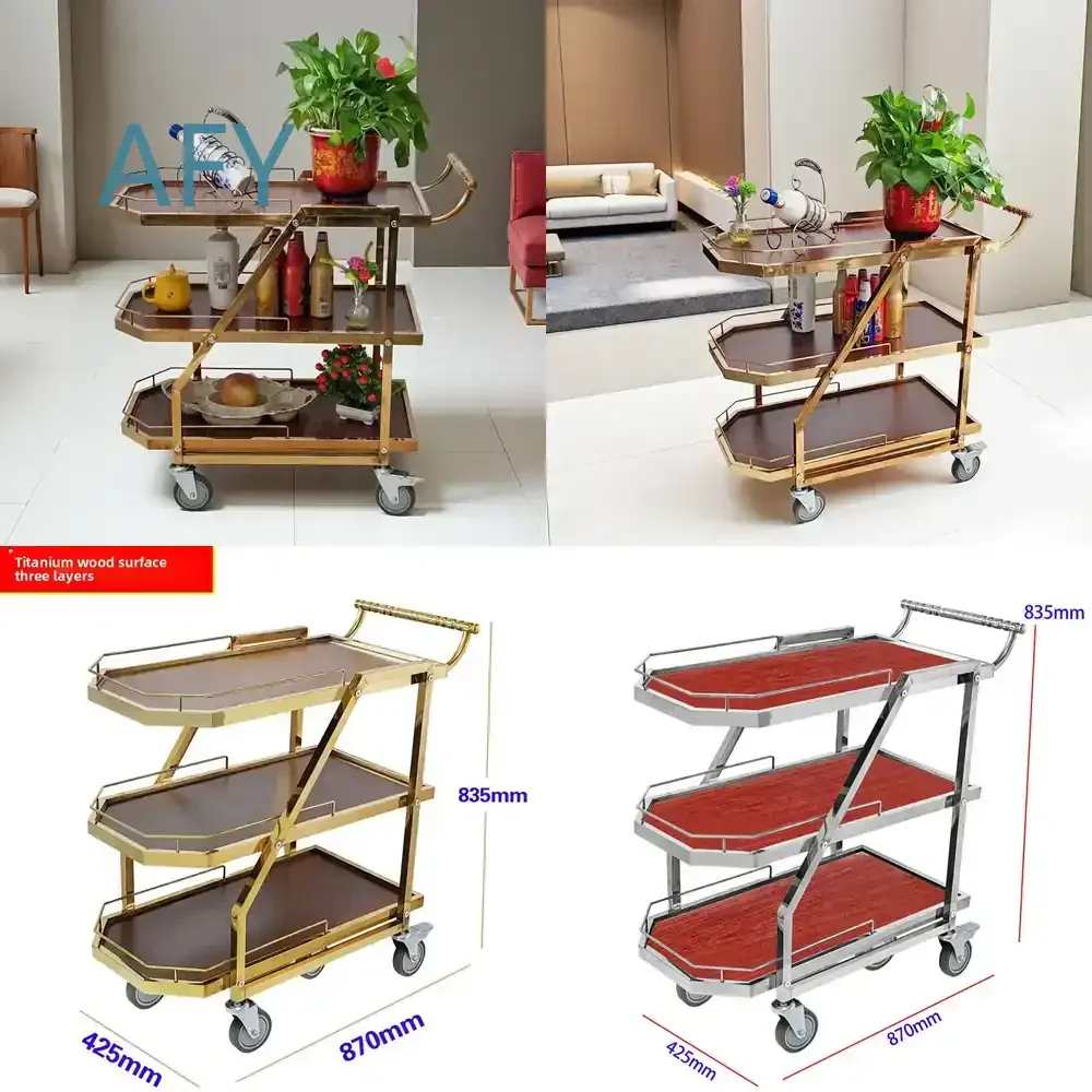 Dining Cart for Restaurant Hotel KTV for Meal Delivery Tea Snacks Service Trolley Hand Push Activity Trolley Triple Tier Wine