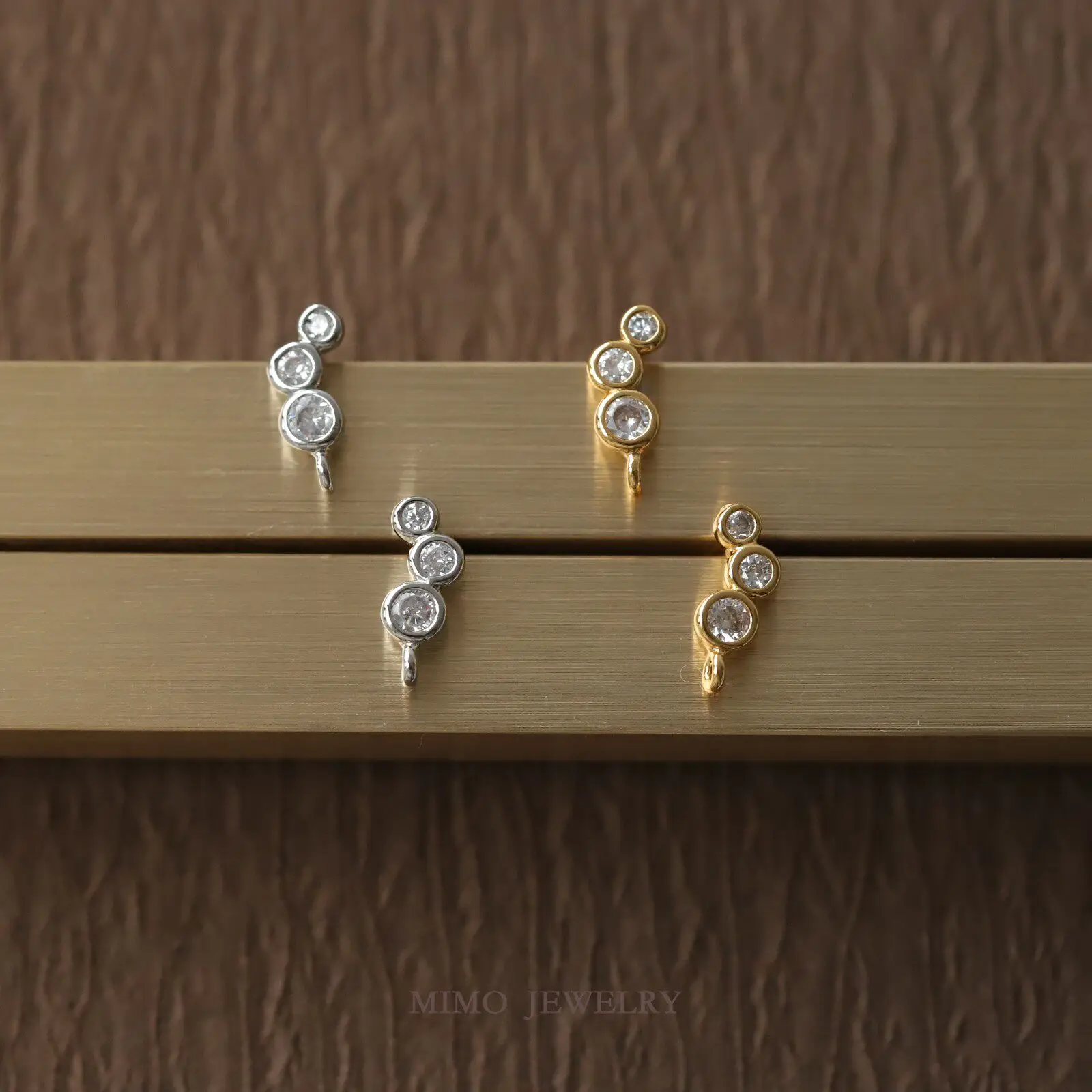 Copper Plated Gold Three Small Round Gradual Change Silver Needle Stud Earrings Clip Work In Progress DIY Handmade Accessories