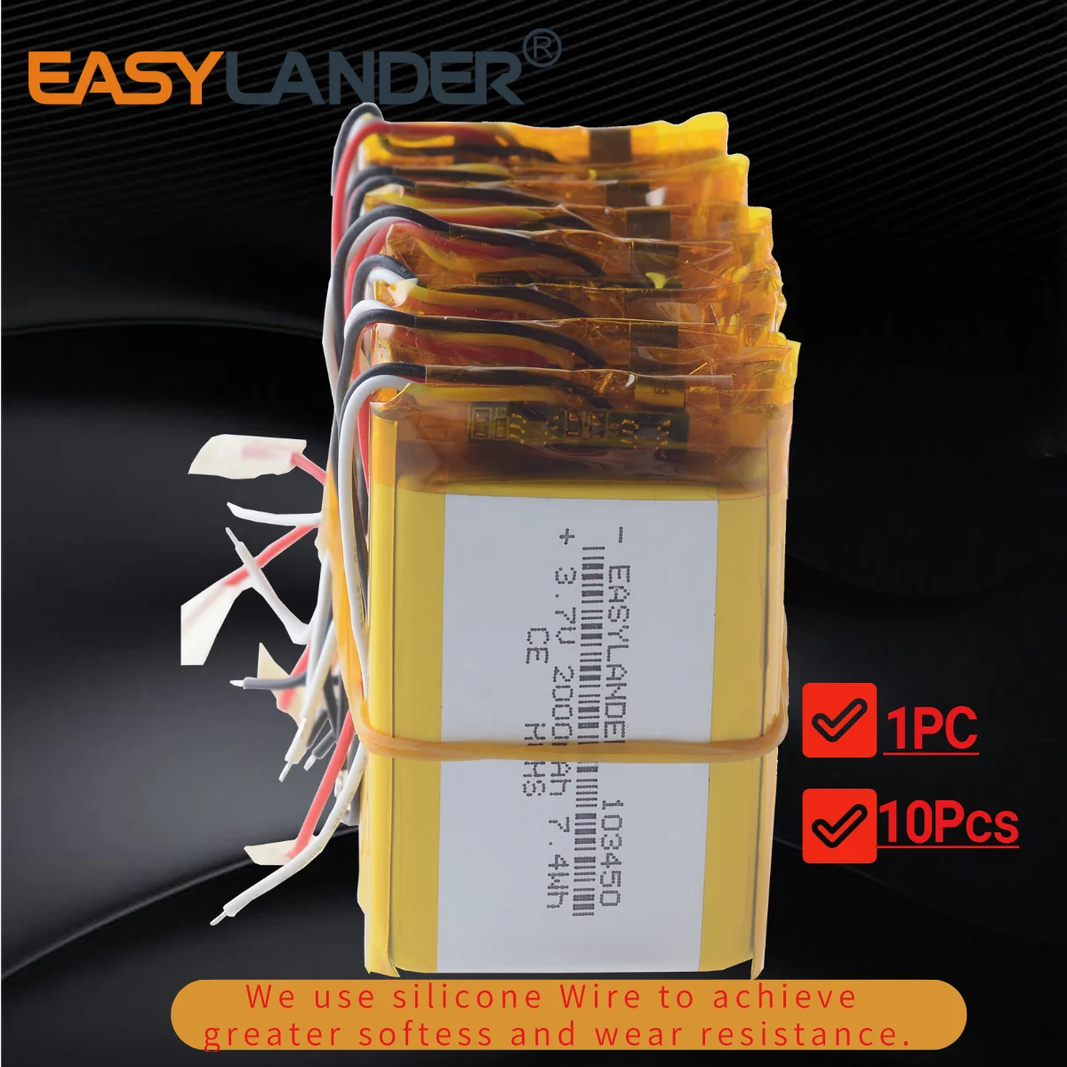 Fils de silicone 3 fils 103450   3.7V 2000mAh Li polymère batterie rechargeable au lithium Lipo Batteries