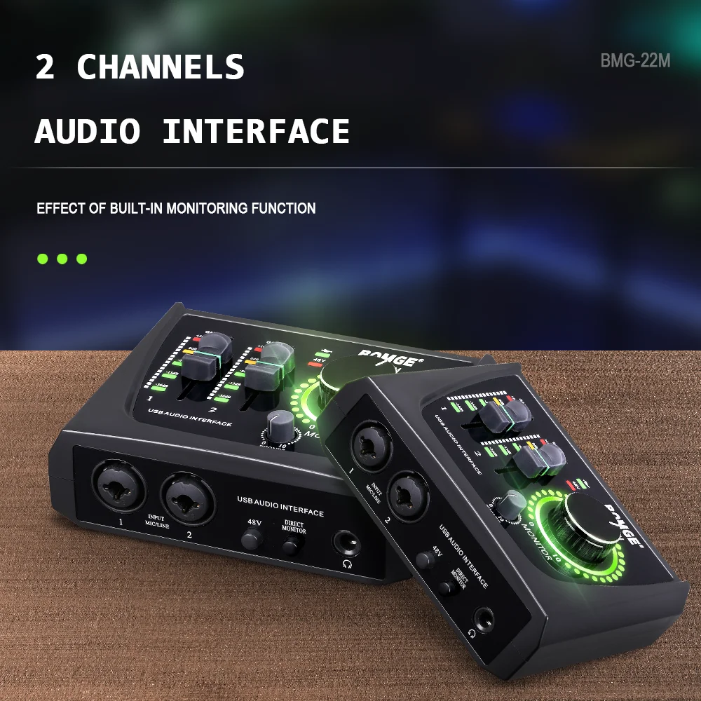 BOMGE mini 2 Channel USB Audio Interface sound card Recording Streaming and Podcasting with XLR/48V Phantom Power for Guitarist