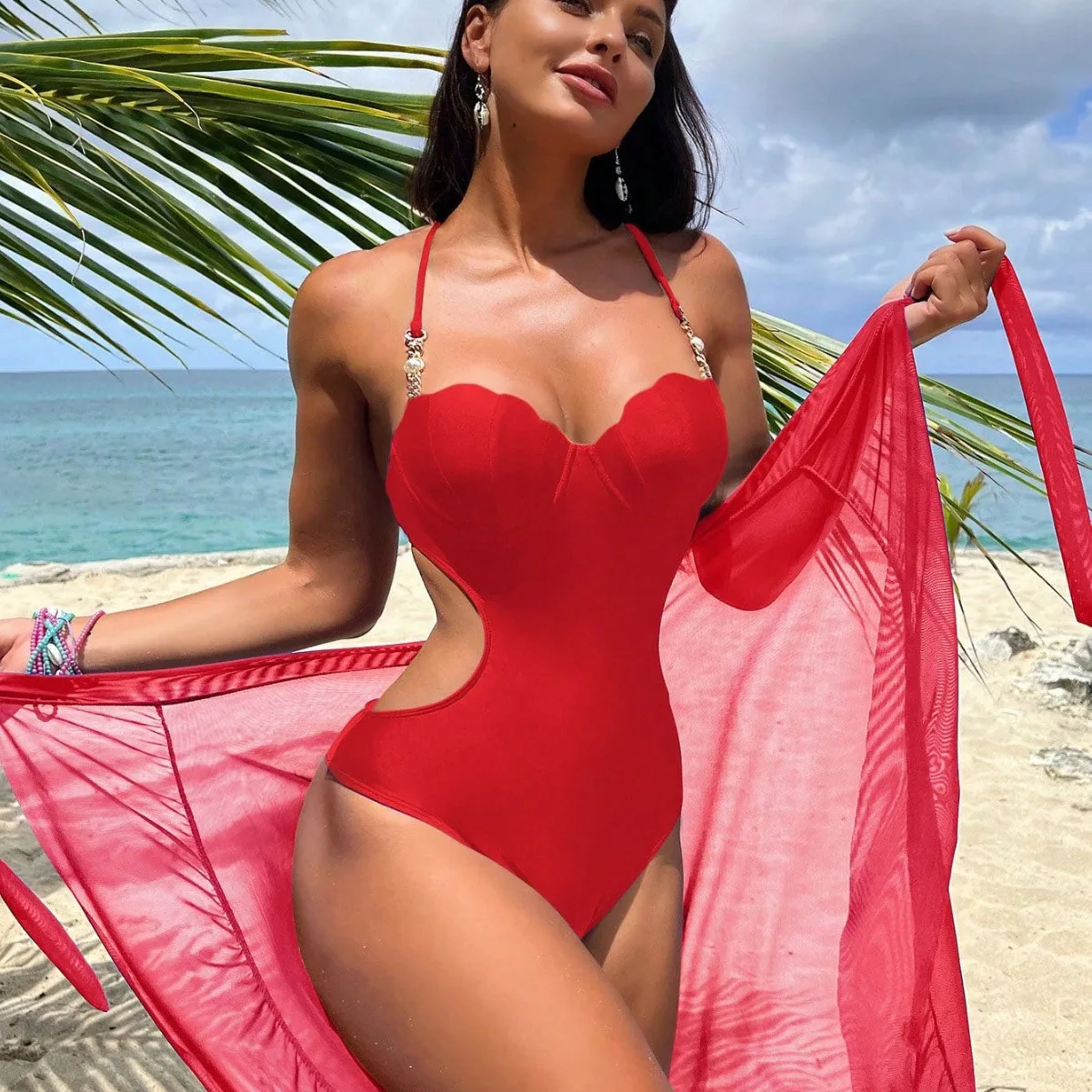 

Sexy Beachwear Swimsuit Two Piece Set Women Slim Spaghetti Strap One Piece Bikini Leace-up Skirt 2 Piece Sets Vacation Clothing