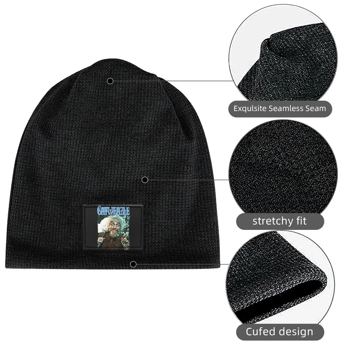 Catweazle Transparent Waffle Knit Fleece Lined Beanie with PU Leather Patch Unisex Warm Winter Soft Cap