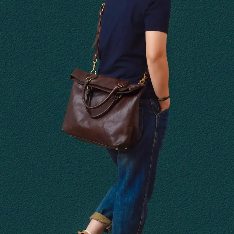 حقيبة يد مصممة للسفر من الجلد الطبيعي للرجال والنساء، حقيبة يد فاخرة من جلد البقر الحقيقي الناعم، حقيبة يد مصنوعة يدويًا #1