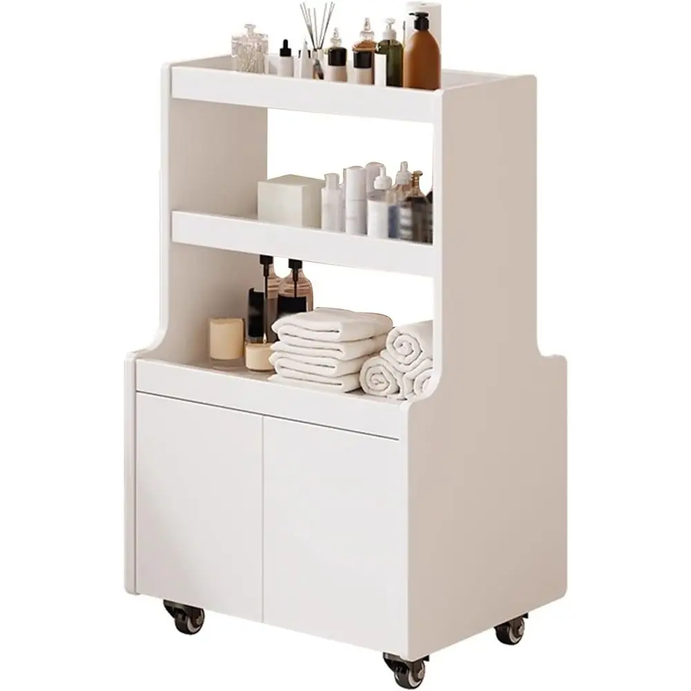 

White 360-Degree Swivel Beauty Trolley with Wheels, 50x40x85cm, Ideal for Hair Salons, Makeup Stations, and Spas