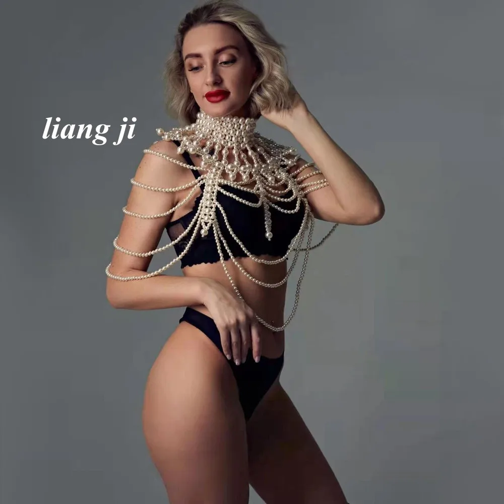 Body Chain Bikini Sexy Pearl Chest Wrapping Chain Multilayer Tassels Bra Chain Beach Outfit Chest Chain Bride Shawl Hand Beading