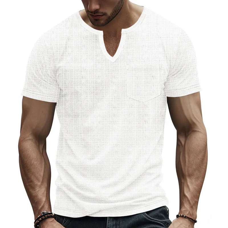 Summer Men's Imitation Hemp Bamboo Joint Loose Breathable Casual V-neck Quick-drying Short-sleeved T-shirt Cw06347