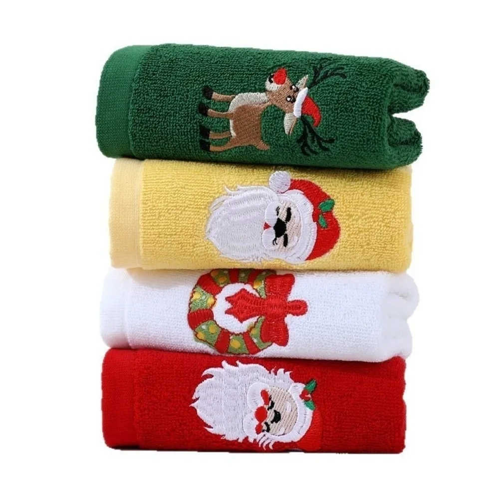 

3/4Pcs Quick Dry Merry Christmas Kitchen Towels Embroidered Absorbent Christmas Themed Towel Soft Cotton Santa/Elk