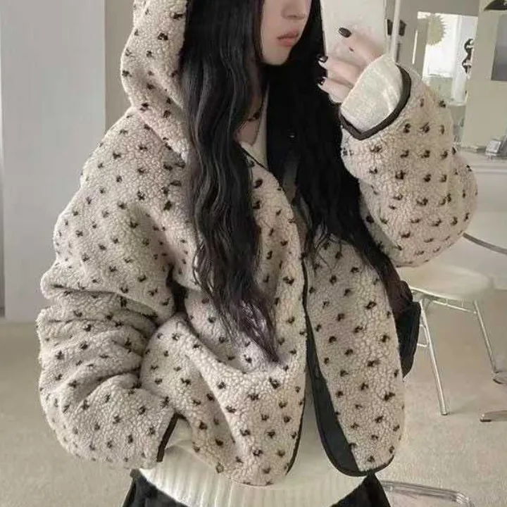 

Chic Vintage Design Double-Sided Wear Women's Cotton Jaet Lamb Fur Coat Ele Age-Defng Winter Outerwear Straight Cut
