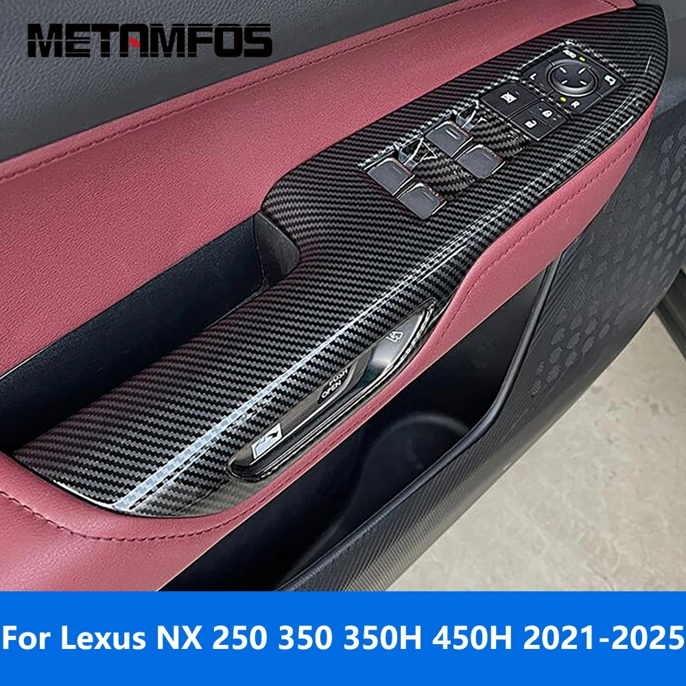 

For Lexus NX 250 350 350H 450H 2021-2024 2025 Carbon Fiber Inside Armrest Window Lift Switch Cover Trim Interior Accessories